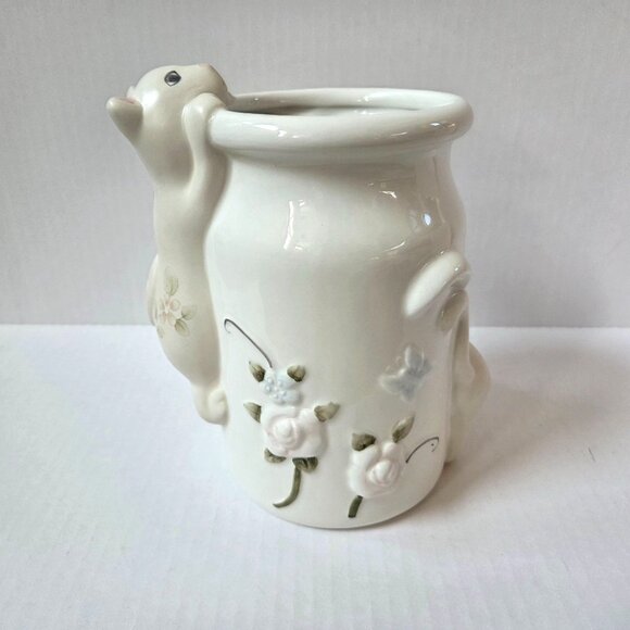 Pfaltzgraff Tea Rose Collection Cat Milk Bottle Utensil Crock w/Utensils NEW - Picture 4 of 9